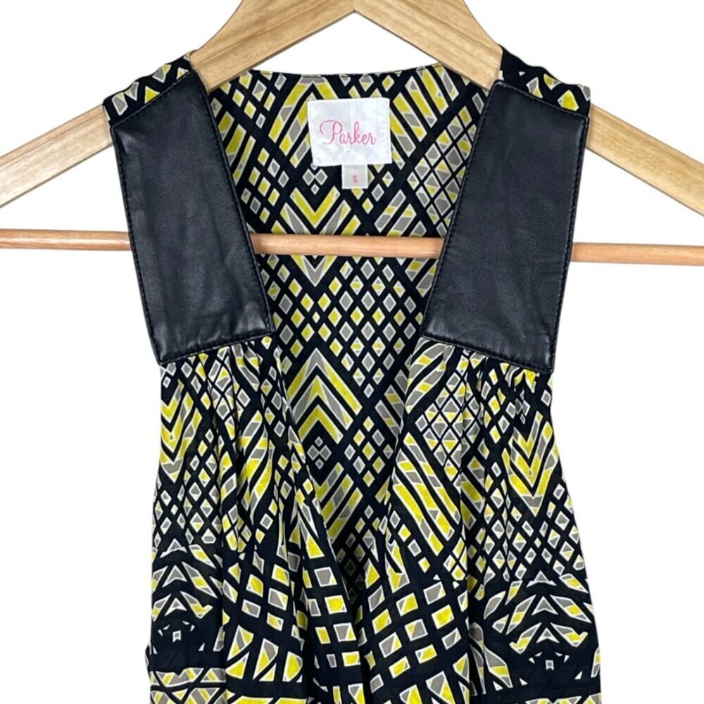 PARKER KATE MATRIX PRINT SILK LEATHER FAUX WRAP DRESS - Picture 4 of 8
